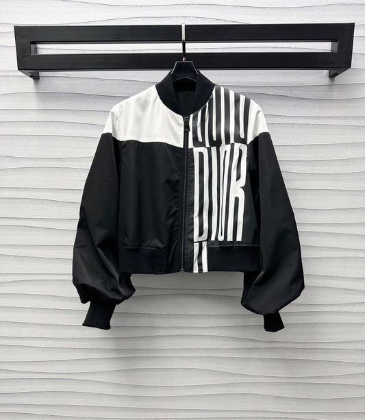 Dior Cropped Bomber Jacket with Bishop Sleeves and the Dior Graphique motif