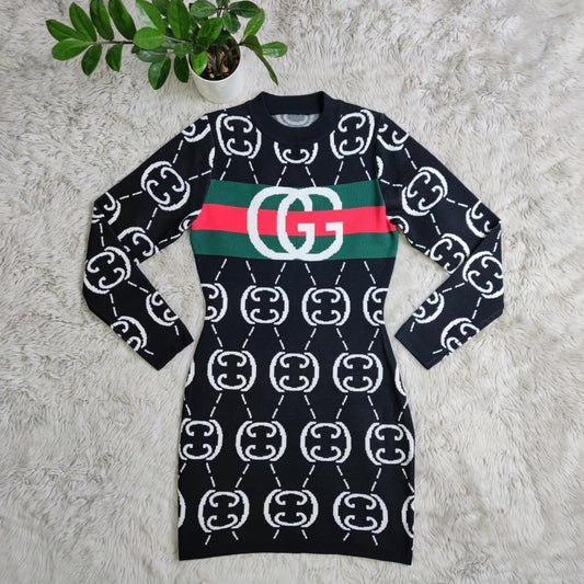 Gucci sweater dress with the GG monogram pattern