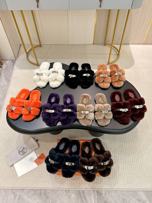 HERMES Fur Slides
