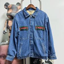 Gucci Oversized Embellished Webbing-Trimmed Denim Jacket