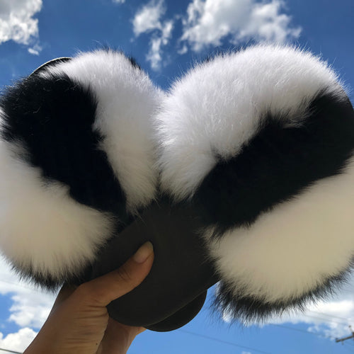 Custom Black and White Mink Slippers